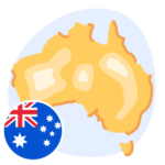 An illustrated map of Australia, with a partial Australian flag graphic overlapping it