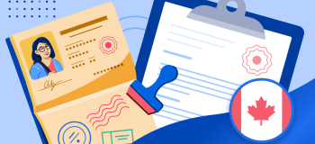 An illustration of a woman's Canadian study permit being approved.