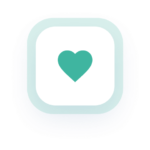 A green heart on a white background surrounded by a light green frame