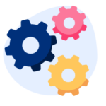 An illustration of blue, yellow, and pink gears.